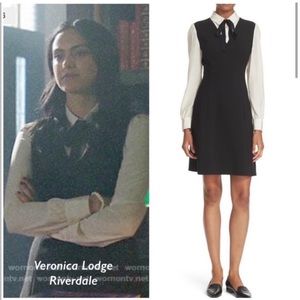 Kate Spade cream and black bow tie crepe A-line dress 0